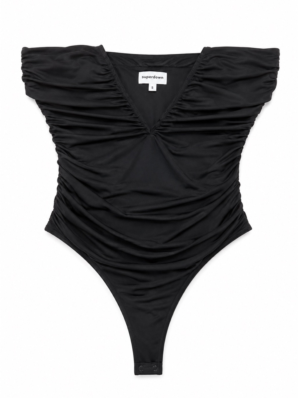 Superdown Black Ruched Off Shoulder Bodysuit